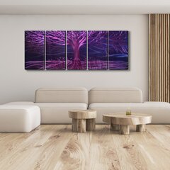 Ar rokām veidots 5 daļu metāla gleznas poliptihs Violet 150x60 cm cena un informācija | Gleznas | 220.lv