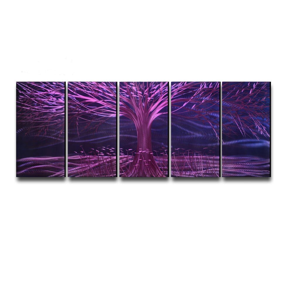 Ar rokām veidots 5 daļu metāla gleznas poliptihs Violet 150x60 cm цена и информация | Gleznas | 220.lv