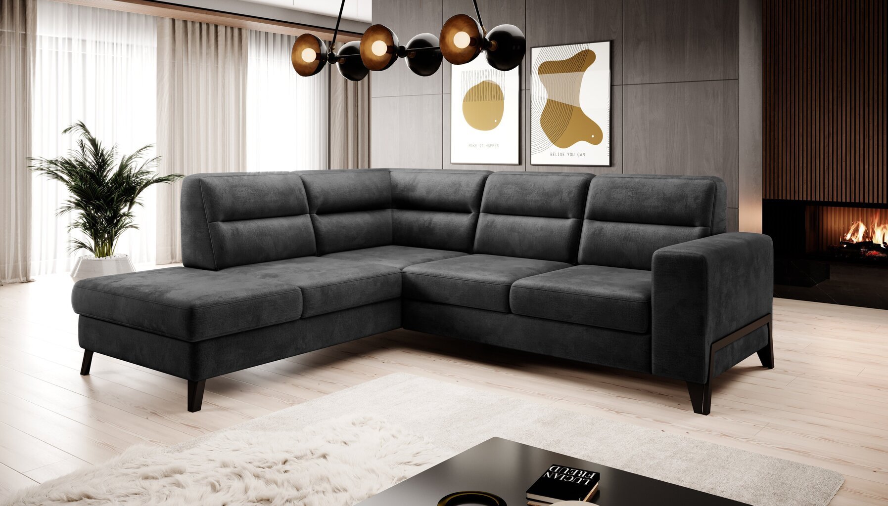 Stūra dīvāns NORE, melns cena un informācija | Stūra dīvāni | 220.lv