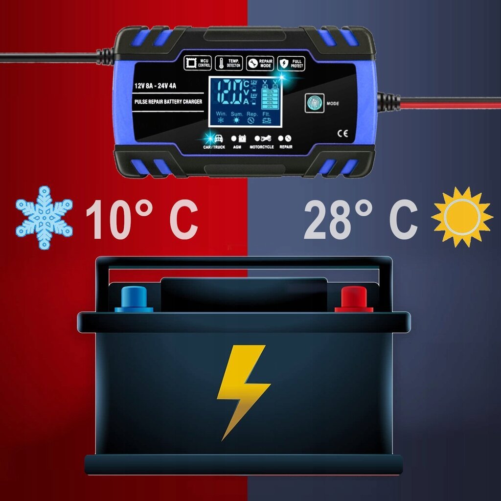 Automātiskais akumulatoru lādētājs ar remonta funkciju, 12V, 24V цена и информация | Akumulatoru lādētāji | 220.lv