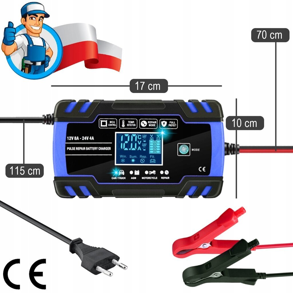 Automātiskais akumulatoru lādētājs ar remonta funkciju, 12V, 24V цена и информация | Akumulatoru lādētāji | 220.lv