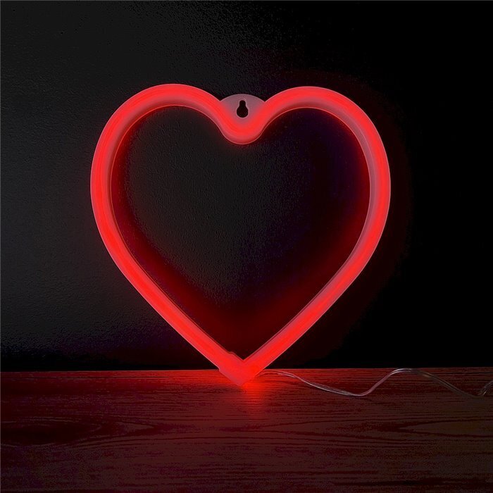 LED neona lampa HEART, sarkana, baterija/USB cena un informācija | Iebūvējamās lampas, LED paneļi | 220.lv