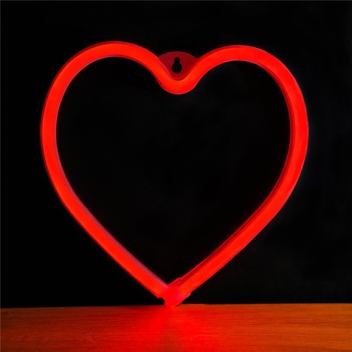 LED neona lampa HEART, sarkana, baterija/USB цена и информация | Iebūvējamās lampas, LED paneļi | 220.lv