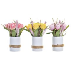 Decorative Flowers DKD Home Decor Vāze Keramika Rozā Drāna Fuksija Balts Dzeltens Tulpe (18 x 18 x 26 cm) (3 gb.) цена и информация | Искусственные цветы | 220.lv