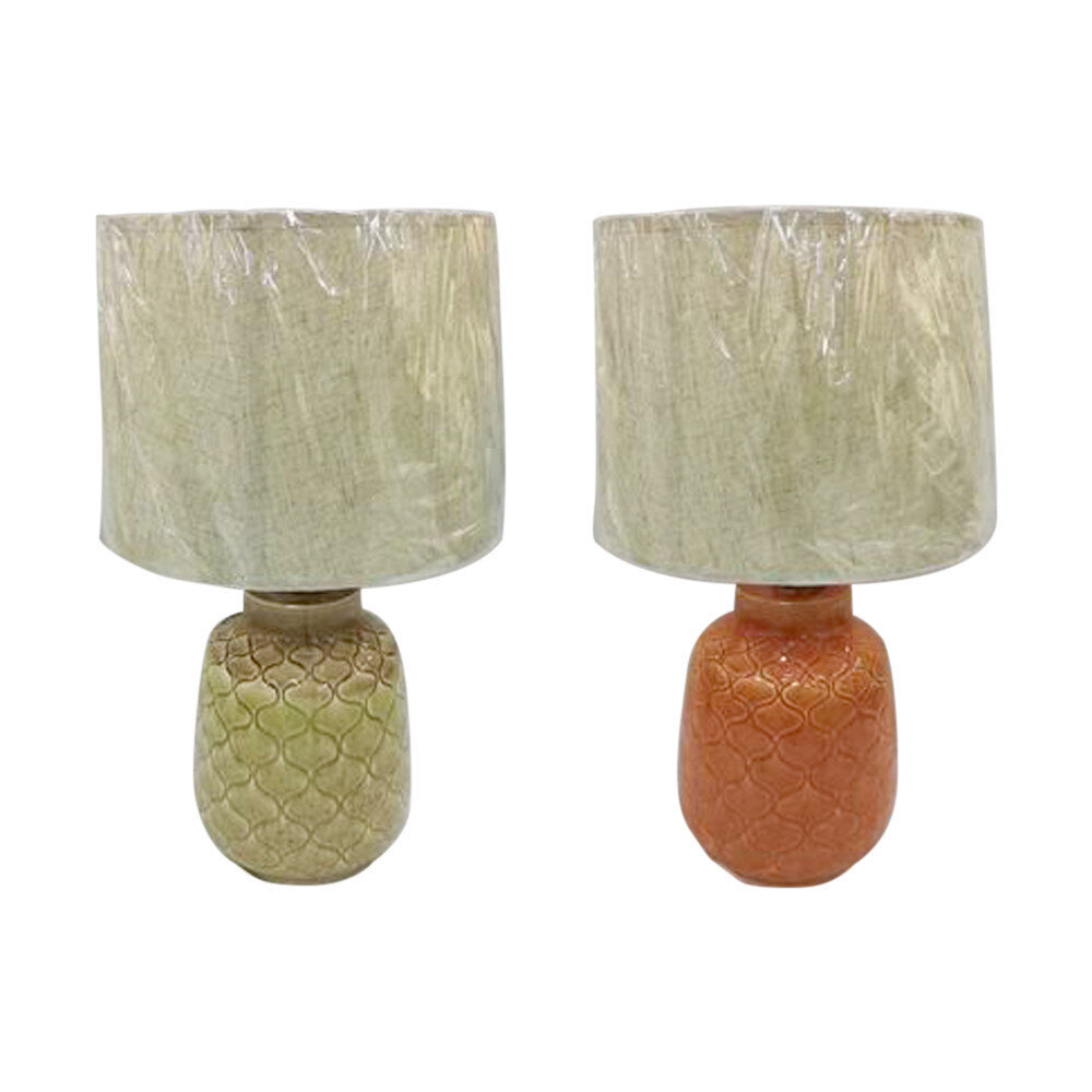 Galda lampa DKD Home Decor Porcelāns Bēšs Oranžs Poliesters Zaļš 220 V 50 W (2 gb.) (32 x 32 x 53 cm) cena un informācija | Galda lampas | 220.lv