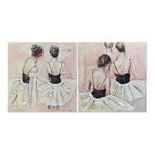 Glezna DKD Home Decor Dancers Balerīna (2 pcs) (100 x 3.5 x 100 cm) цена и информация | Картины | 220.lv