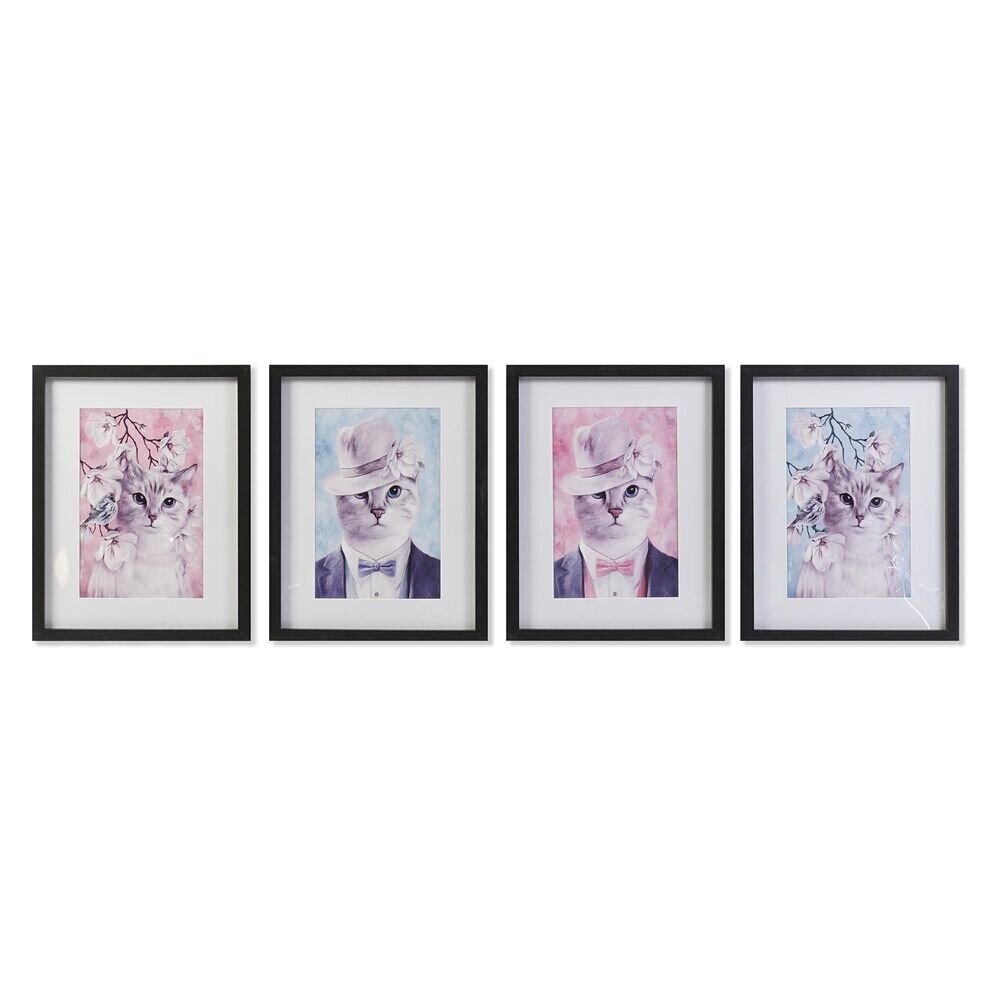 Glezna DKD Home Decor Kaķu (35 x 2,5 x 45 cm) (4 gb.) cena un informācija | Gleznas | 220.lv