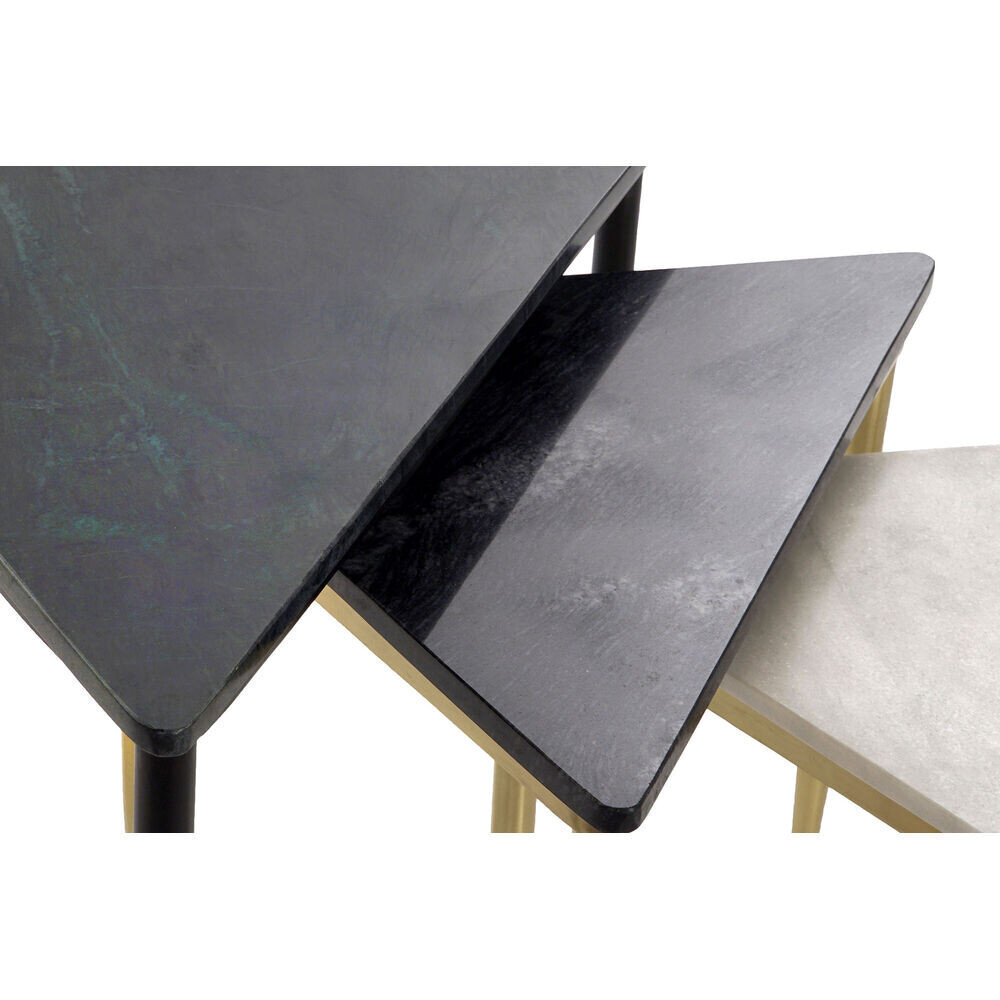 Komplekts ar 3 galdiņiem DKD Home Decor Melns Bronza Metāls Balts Zaļš Marmors Moderns (68 x 46,5 x 53 cm) (3 gb.) cena un informācija | Žurnālgaldiņi | 220.lv