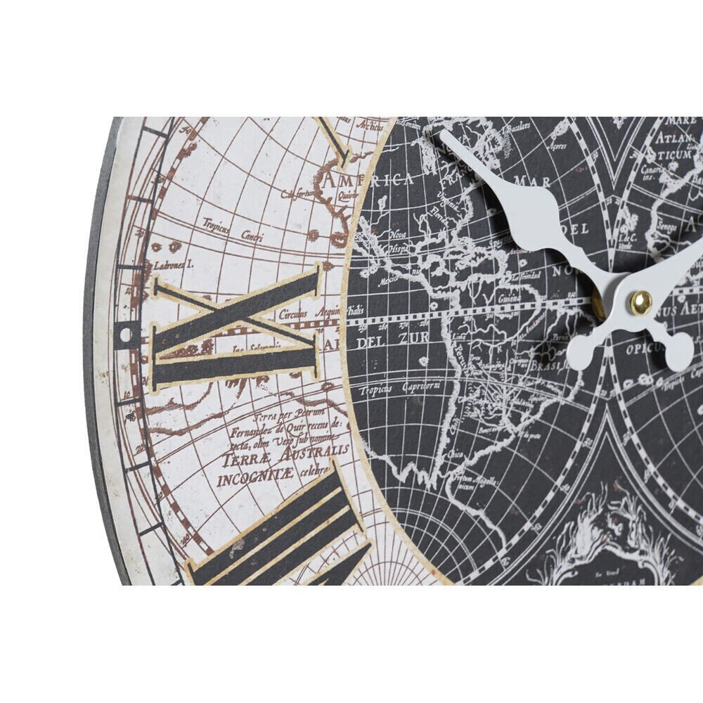 Sienas pulkstenis DKD Home Decor Melns Bēšs MDF Pasaules Karte (34 x 4 x 34 cm) цена и информация | Pulksteņi | 220.lv