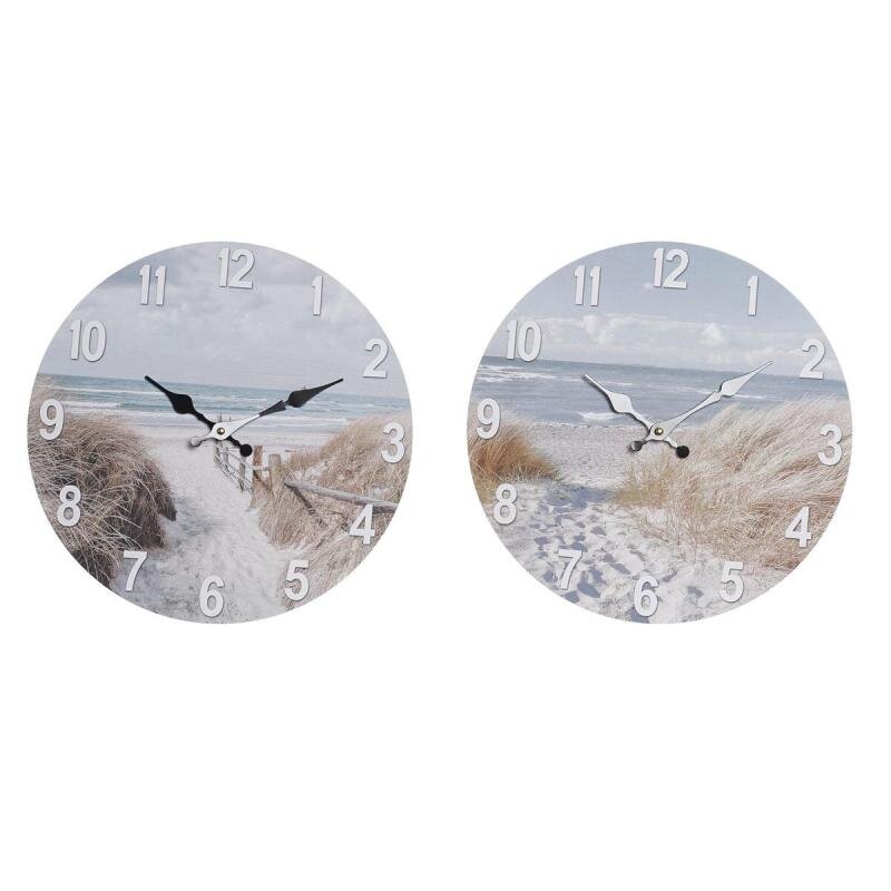 Sienas pulkstenis DKD Home Decor Pelēks Bēšs Zils Pludmale MDF (34 x 4 x 34 cm) цена и информация | Pulksteņi | 220.lv