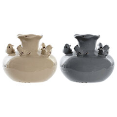 Vāze DKD Home Decor Porcelāns Pelēks Bēšs Putni Shabby Chic (14.5 x 14.5 x 12 cm) (2 pcs) cena un informācija | Vāzes | 220.lv