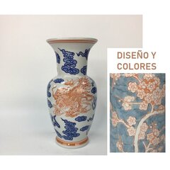 Vāze DKD Home Decor Porcelāns Zils Oranžs Austrumniecisks (24 x 24 x 46 cm) cena un informācija | Vāzes | 220.lv