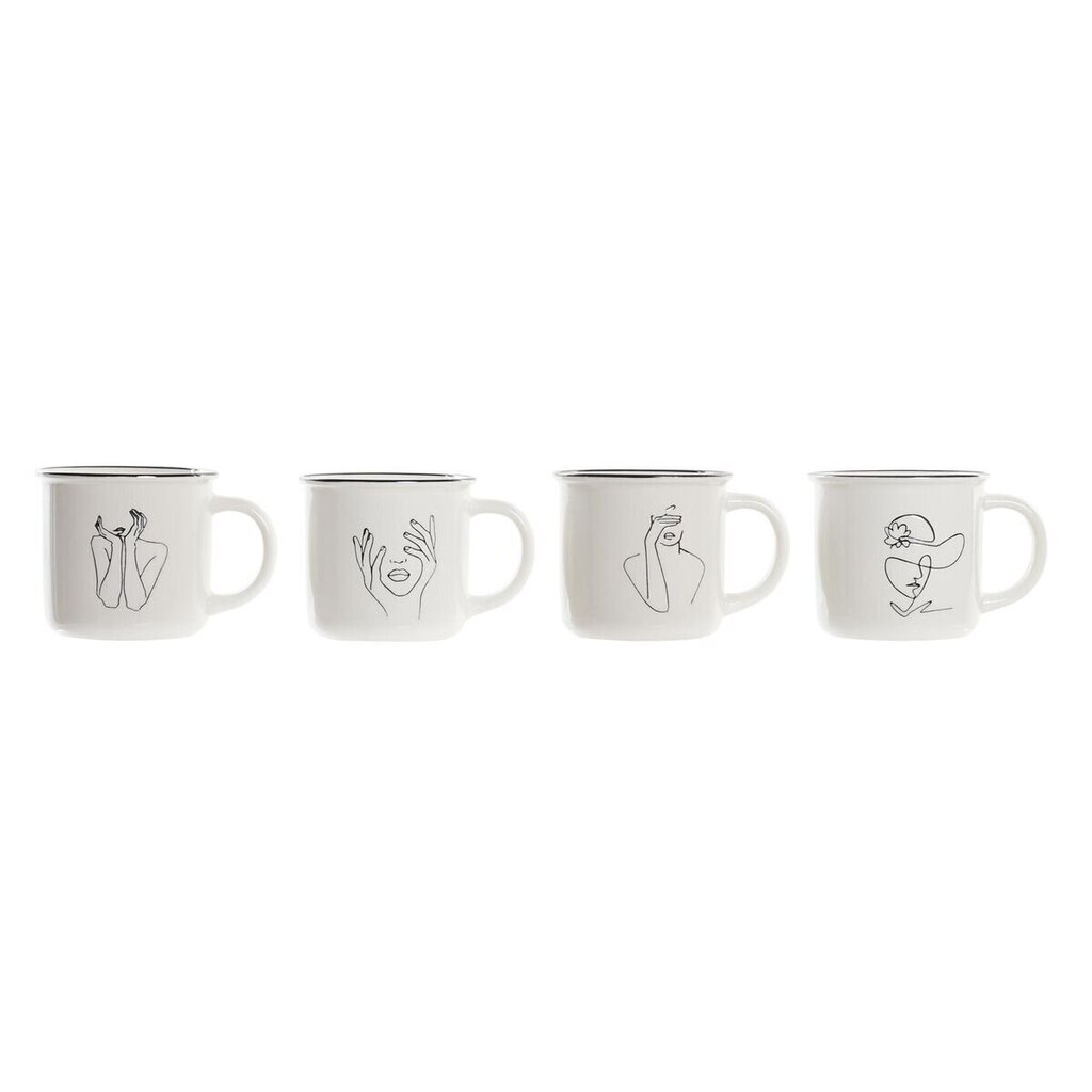 Krūze DKD Home Decor Dāma Porcelāns Melns Balts Moderns (370 ml) (4 gb.) cena un informācija | Glāzes, krūzes, karafes | 220.lv