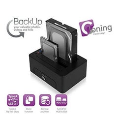 Dock Station Dual Ewent AAACET0186 Dual 2.5"-3.5" USB 3.1 ABS цена и информация | Охлаждающие подставки и другие принадлежности | 220.lv