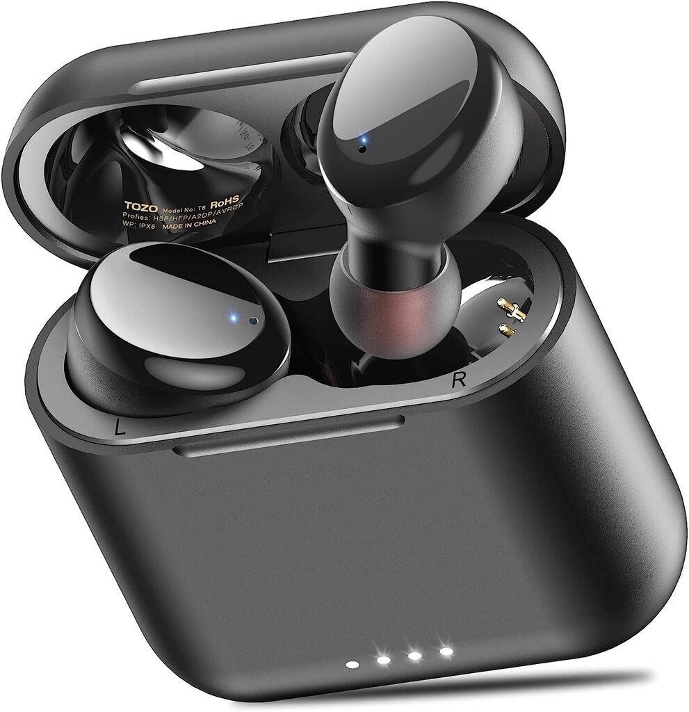Tozo T6 Bluetooth austiņas bezvadu laikā ausu austiņās Sport Touch Control bezvadu Bluetooth austiņas ar bezvadu uzlādes lietu Mikrofona premium skaņas bass melns cena un informācija | Austiņas | 220.lv