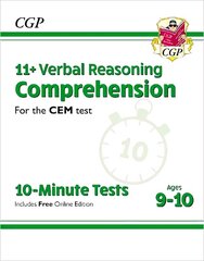 11plus CEM 10-Minute Tests: Comprehension - Ages 9-10 (with Online Edition) цена и информация | Книги для подростков и молодежи | 220.lv