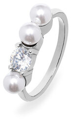 Элегантное стальное кольцо с цирконом и жемчугом Troli VEDR0341S цена и информация | Кольца | 220.lv