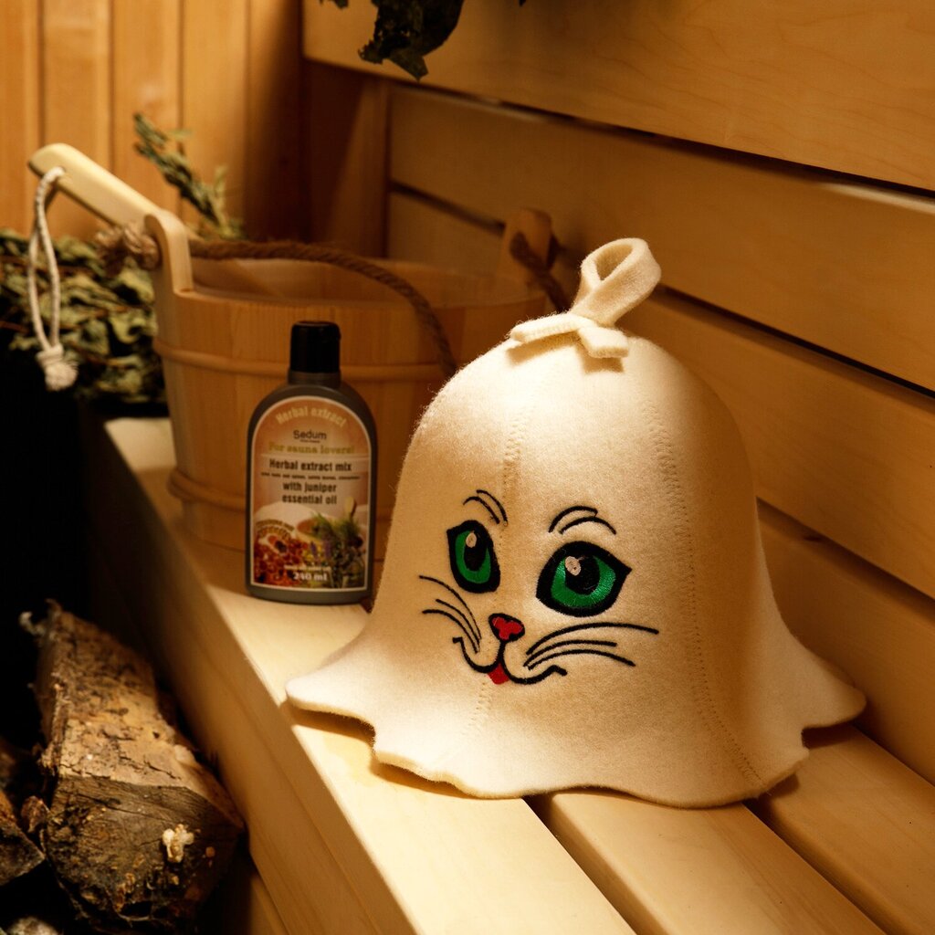 Pirts cepure "Sauna Kitten" 100% vilna cena un informācija | Pirts lietas | 220.lv