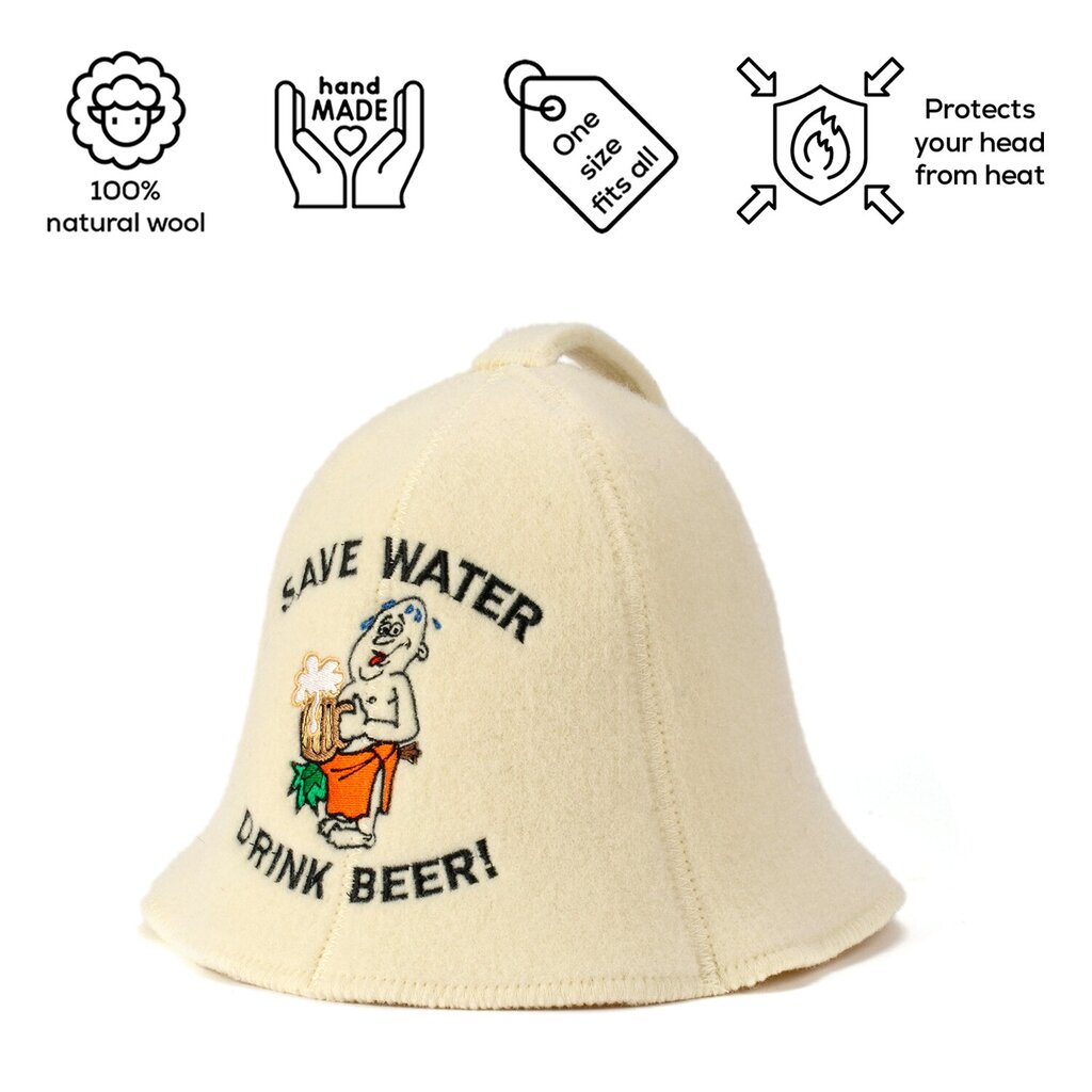 Pirts cepure "Save Water" 100% vilna цена и информация | Pirts lietas | 220.lv
