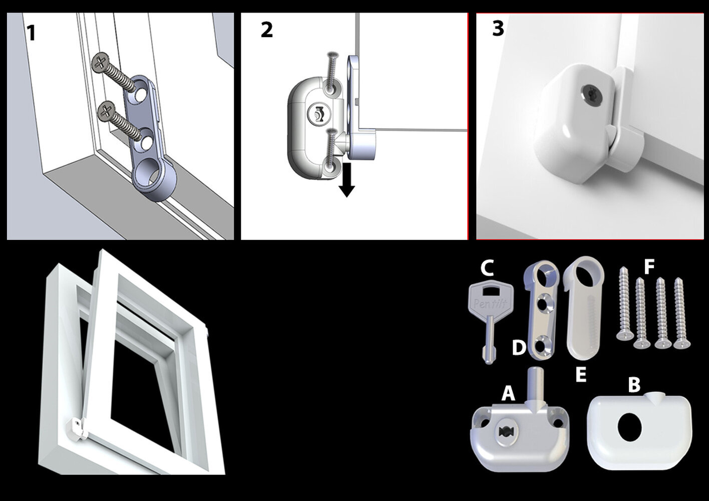 Papildus drošības logu slēdzene ar slēdzeni un atslēgas stūrītis balts Pentilt cena un informācija | Durvju slēdzenes | 220.lv