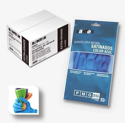 Gumijas lateksa cimdi Santex Blue Satin, 12 pāri, L cena un informācija | Darba cimdi | 220.lv