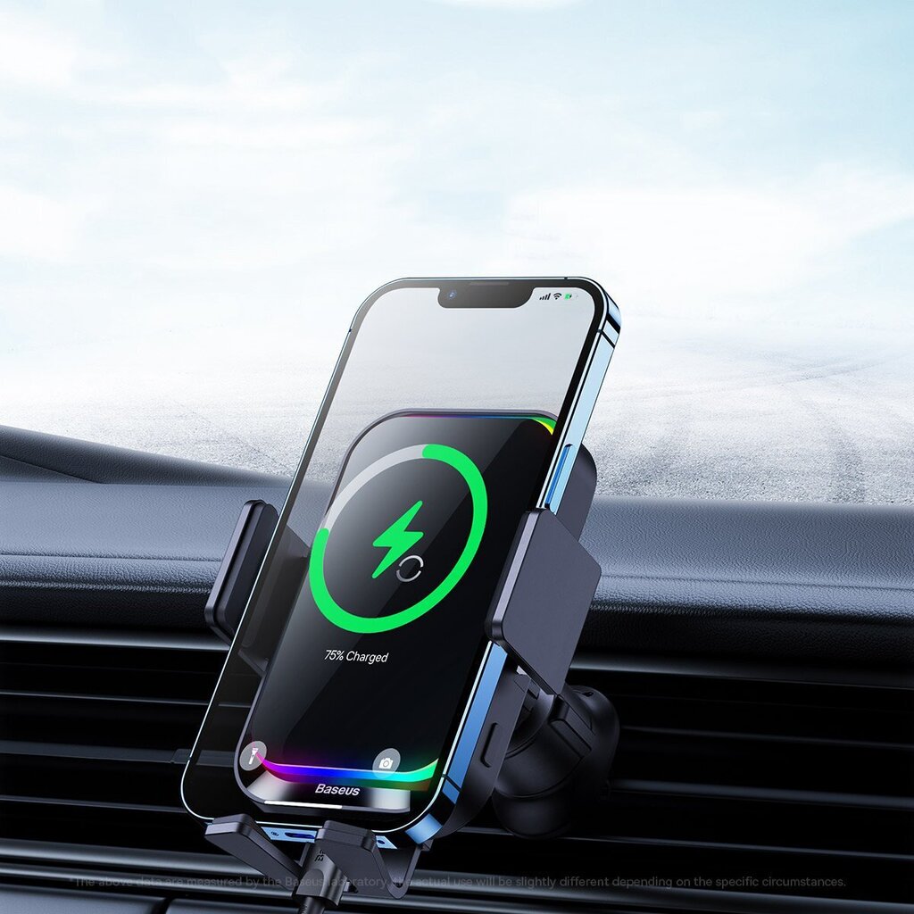 Baseus Halo car phone holder with 15W induction charger for a sheet of paper black (SUDD000001) cena un informācija | Auto turētāji | 220.lv