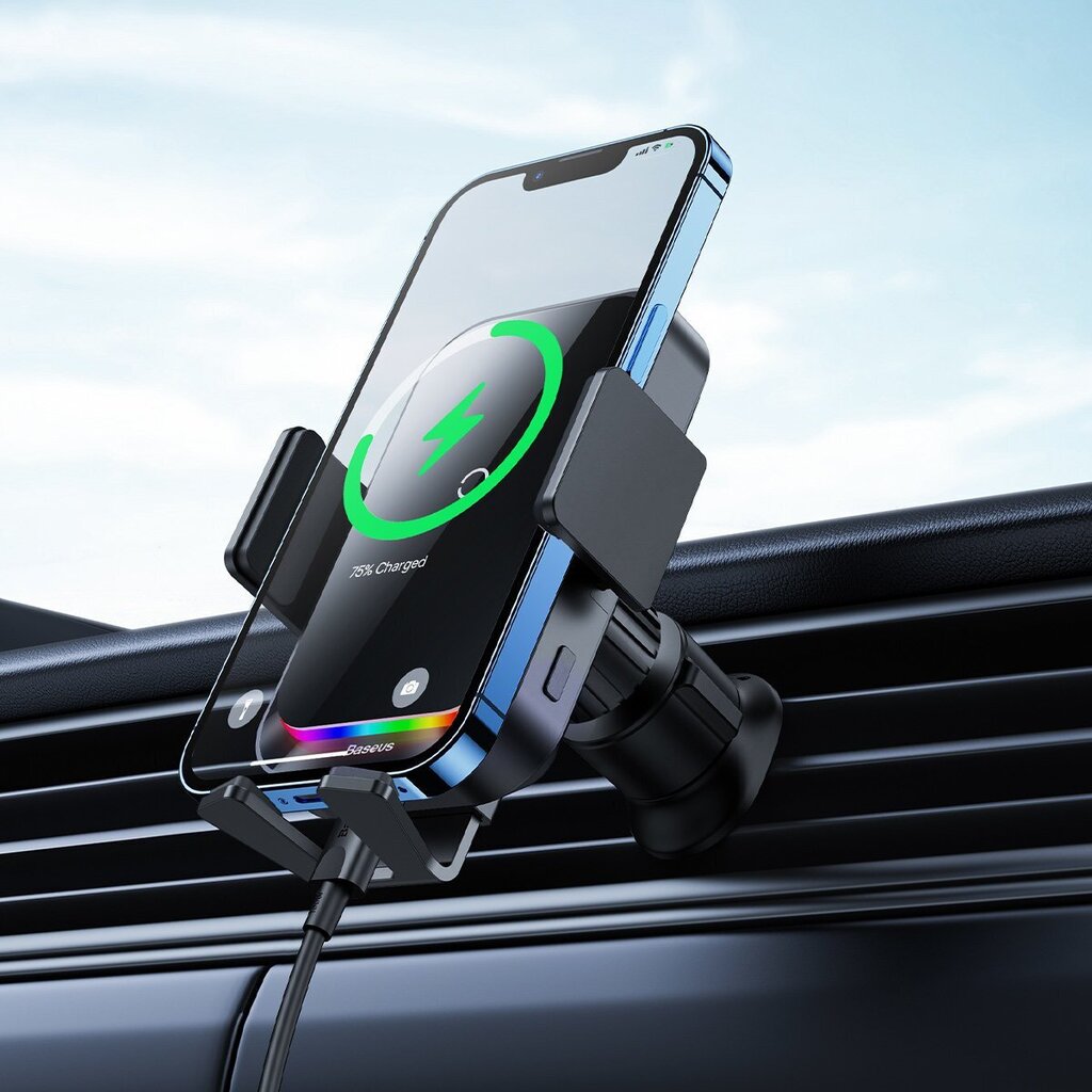 Baseus Halo car phone holder with 15W induction charger for a sheet of paper black (SUDD000001) cena un informācija | Auto turētāji | 220.lv