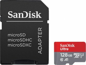 Atmiņas karte Sandisk Ultra microSDXC 128GB + SD Adapter cena un informācija | Atmiņas kartes mobilajiem telefoniem | 220.lv