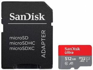 Atmiņas kartes Sandisk Ultra microSDXC 512GB + SD Adapter cena un informācija | Atmiņas kartes mobilajiem telefoniem | 220.lv