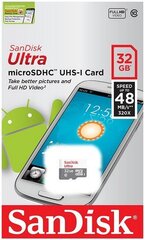 Карта памяти SanDisk Ultra microSDHC 32GB 48MB/s UHS-I Class 10 цена и информация | Карты памяти для мобильных телефонов | 220.lv