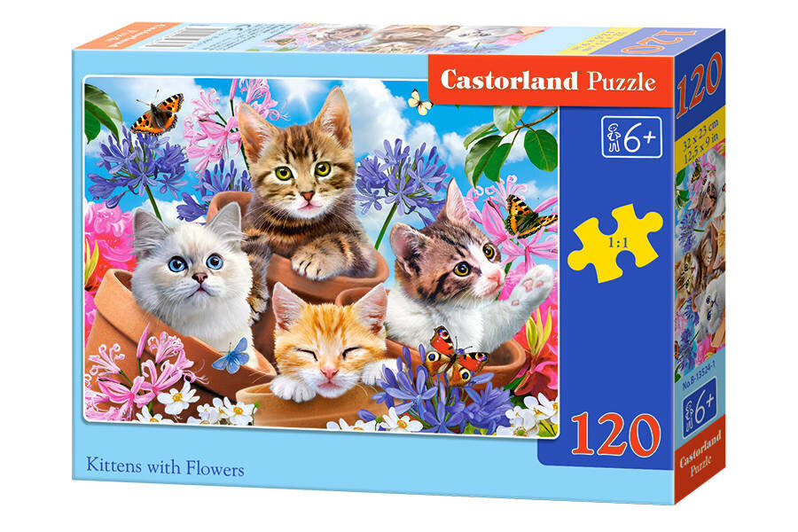 Puzle Castorland Kittens with Flowers, 120 daļu cena un informācija | Puzles, 3D puzles | 220.lv