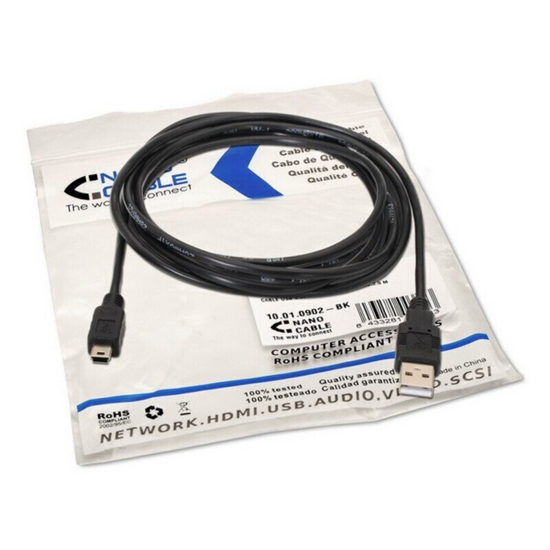 Nanocable - Cable USB 2.0 de 1,8m conexión A/M-MINI USB 5PIN/M - Para discos  duros externos, etc 105069