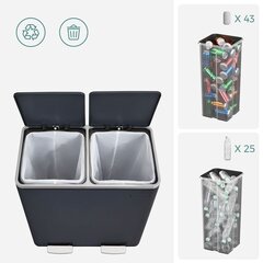 Atkritumu tvertne 60 litru (2 x 30 L) pelēka cena un informācija | Miskastes | 220.lv