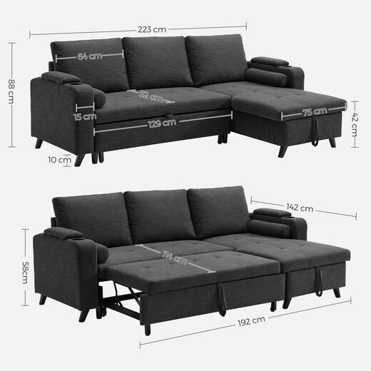 Dīvāns VASAGLE LCS801G01, tumši pelēks цена и информация | Dīvāni | 220.lv