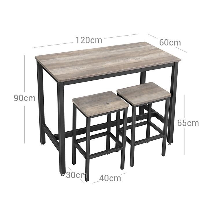 Bāra galds ar 2 bāra krēsliem VASAGLE LBT015B02 cena un informācija | Ēdamistabas komplekti | 220.lv