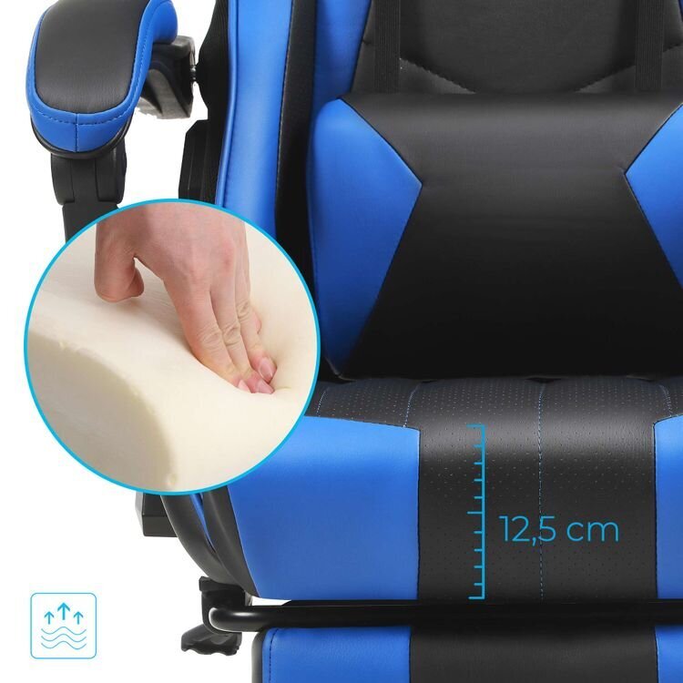 Spēļu krēsls ar kāju balstu Black-Blue цена и информация | Biroja krēsli | 220.lv