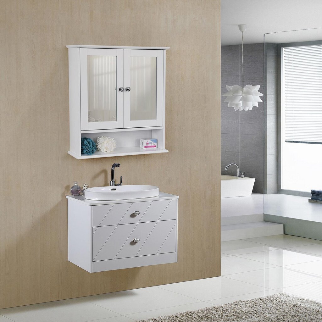 Spoguļa vannas istabas skapis Vasagle balts cena un informācija | Vannas istabas skapīši | 220.lv