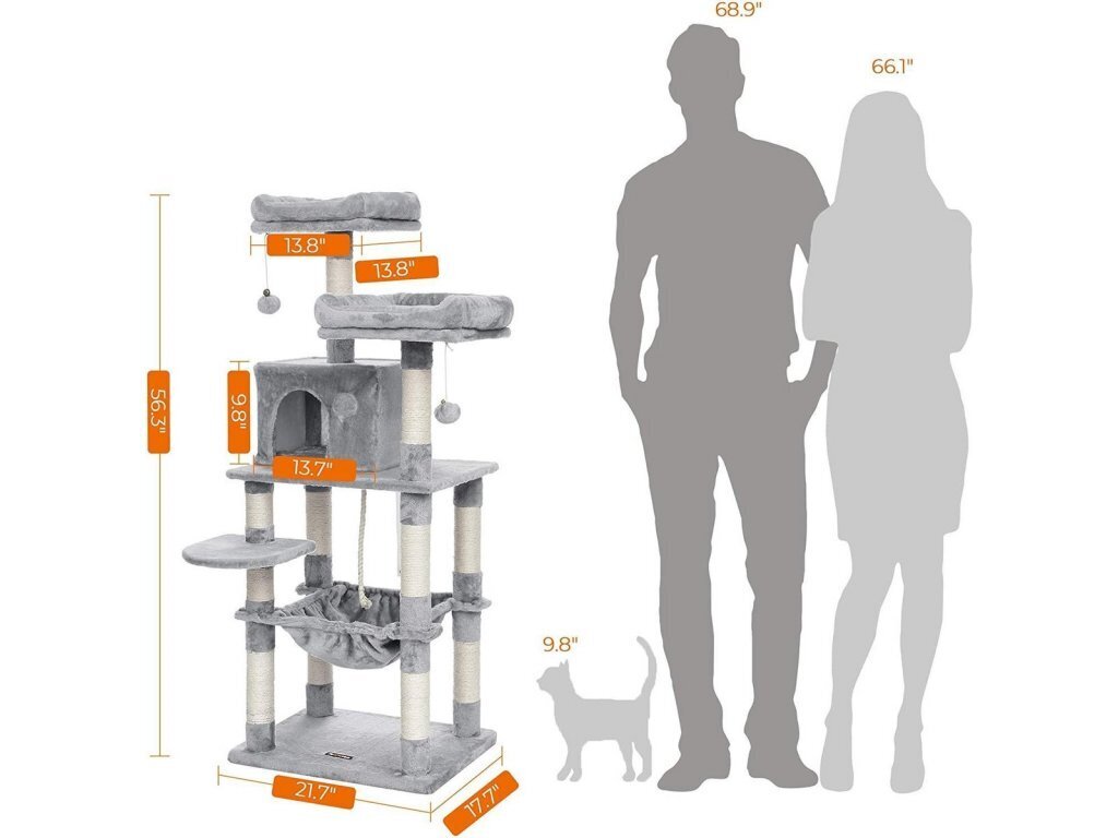 Kaķis skrāpē post Feandrea PCT15W, 143 cm, pelēks cena un informācija | Kaķu mājas, nagu asināmie | 220.lv