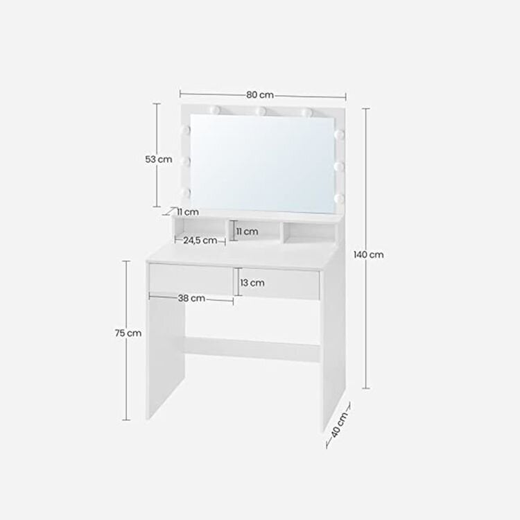 Kosmētiskais galds ar spoguli un spuldzēm VASAGLE RDT120T10 цена и информация | Kosmētikas galdiņi | 220.lv