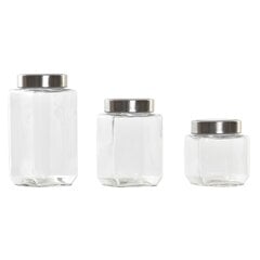 Набор из 3 банок DKD Home Decor Стеклянный Нержавеющая сталь (500 ml) (750 ml) (1L) (3 Предметы) цена и информация | Посуда для хранения еды | 220.lv