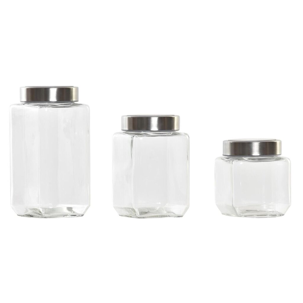 3 caurules DKD Home Decor Stikls Nerūsējošais tērauds (500 ml) (750 ml) (1L) (3 Daudzums) cena un informācija | Trauki pārtikas uzglabāšanai | 220.lv