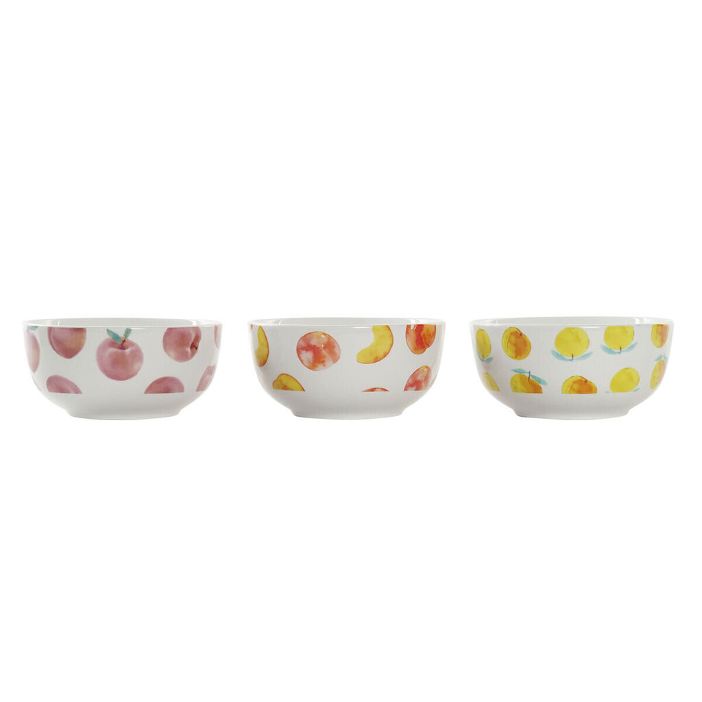 Bļoda DKD Home Decor Augļi Porcelāns (13,5 x 13,5 x 6,5 cm) (3 gb.) cena un informācija | Trauki, šķīvji, pusdienu servīzes | 220.lv