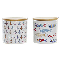 Cukurtrauks DKD Home Decor Balts Vidusjūra Bambuss Keramika (2 gb.) (9,5 x 9,5 x 9,5 cm) цена и информация | Посуда, тарелки, обеденные сервизы | 220.lv