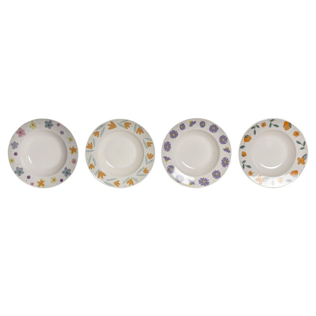 Dziļais šķīvis DKD Home Decor Porcelāns Balts Daudzkrāsains (21,5 x 21,5 x 3,5 cm) (4 gb.) cena un informācija | Trauki, šķīvji, pusdienu servīzes | 220.lv