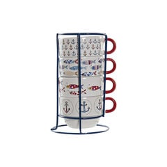 Komplekts ar kafijas tasēm DKD Home Decor Sarkans Daudzkrāsains Keramika (190 ml) cena un informācija | Glāzes, krūzes, karafes | 220.lv