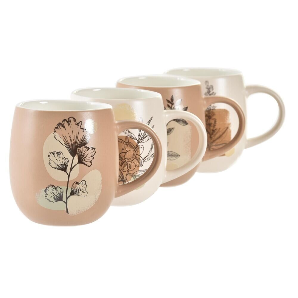 Krūze DKD Home Decor Porcelāns Bēšs Gaiši brūns Цветы Cottage (480 ml) (4 gb.) cena un informācija | Glāzes, krūzes, karafes | 220.lv