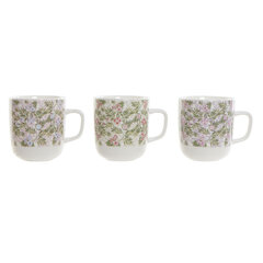 Krūze DKD Home Decor Zils Zaļš Rozā Porcelāns Цветы (380 ml) (3 pcs) cena un informācija | Glāzes, krūzes, karafes | 220.lv