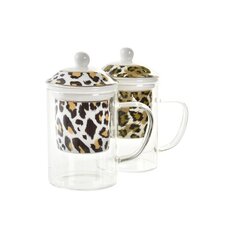 Tasīte ar Tējas Filtru DKD Home Decor Leoparda Stikls Porcelāns (300 ml) (2 gb.) cena un informācija | Glāzes, krūzes, karafes | 220.lv