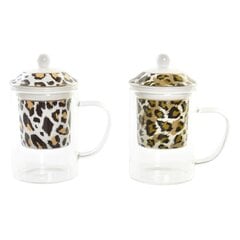 Tasīte ar Tējas Filtru DKD Home Decor Leoparda Stikls Porcelāns (300 ml) (2 gb.) cena un informācija | Glāzes, krūzes, karafes | 220.lv