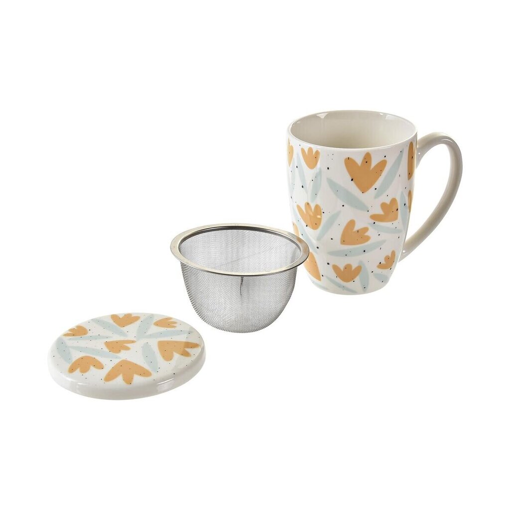 Tasīte ar Tējas Filtru DKD Home Decor Porcelāns Balts Daudzkrāsains (380 ml) (4 gb.) cena un informācija | Glāzes, krūzes, karafes | 220.lv